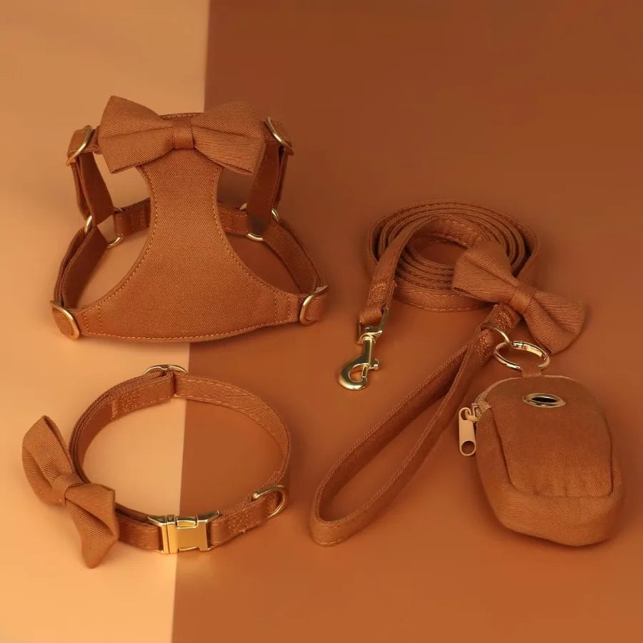 High-concerned Dog Harness Set With Detachable Bows And Leash