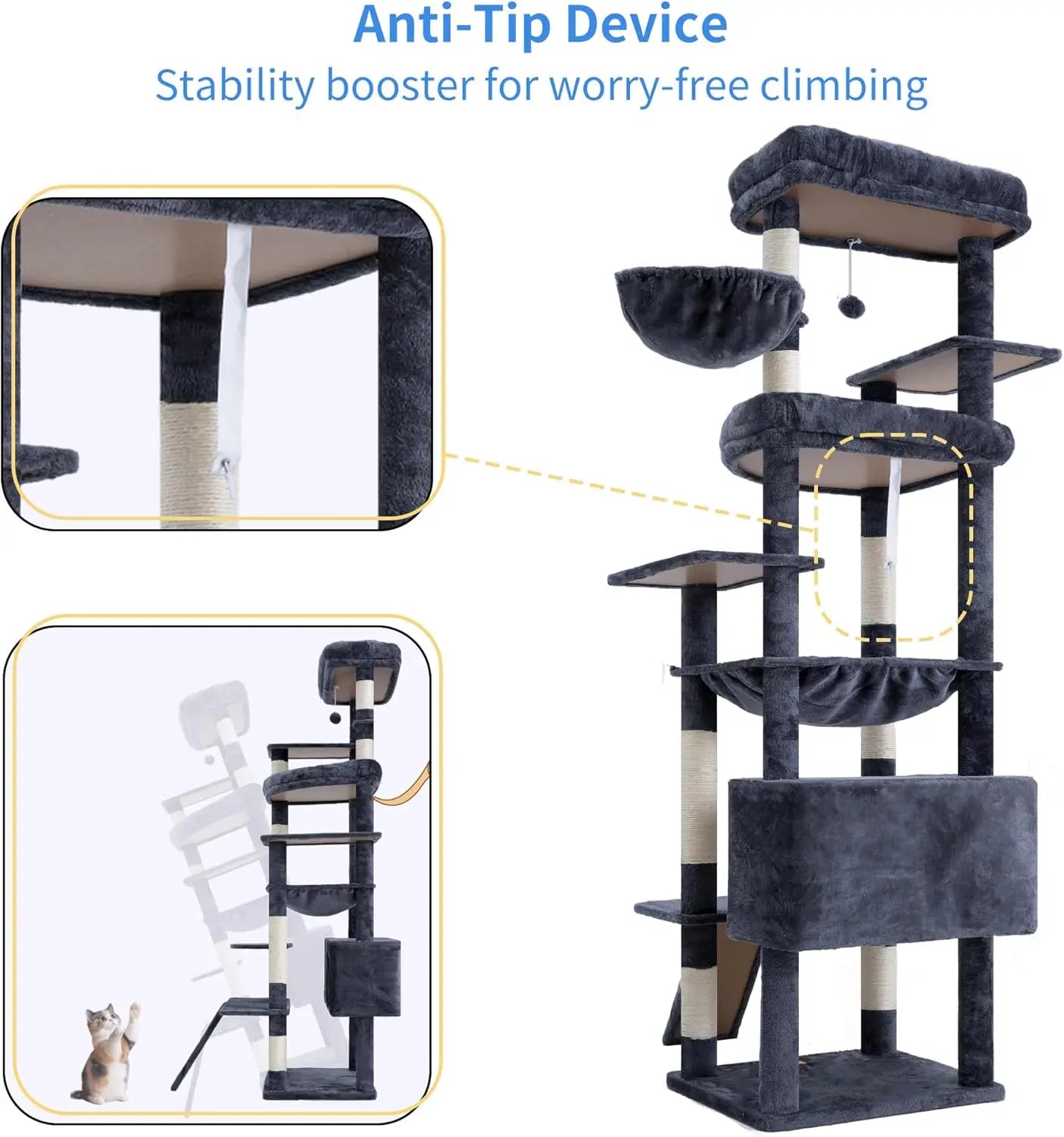 Premium Cat Tree For Large Indoor Cats With Scratching Board