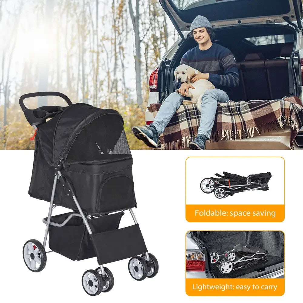 Hign-concerned Dog Stroller Travel Carrier Foldable Cart With Wheels