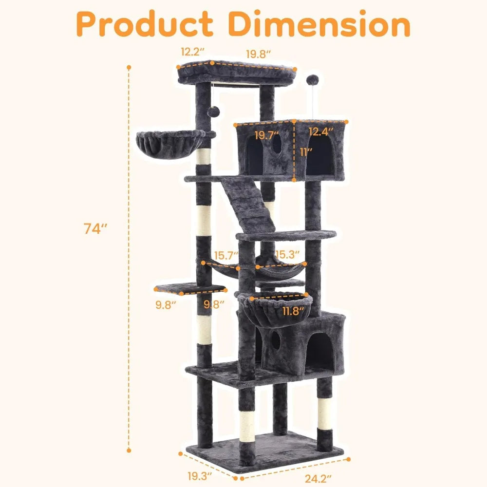 HUANZHUANG Cat Tree With Scratching Posts Condos Perch Hammocks Toys