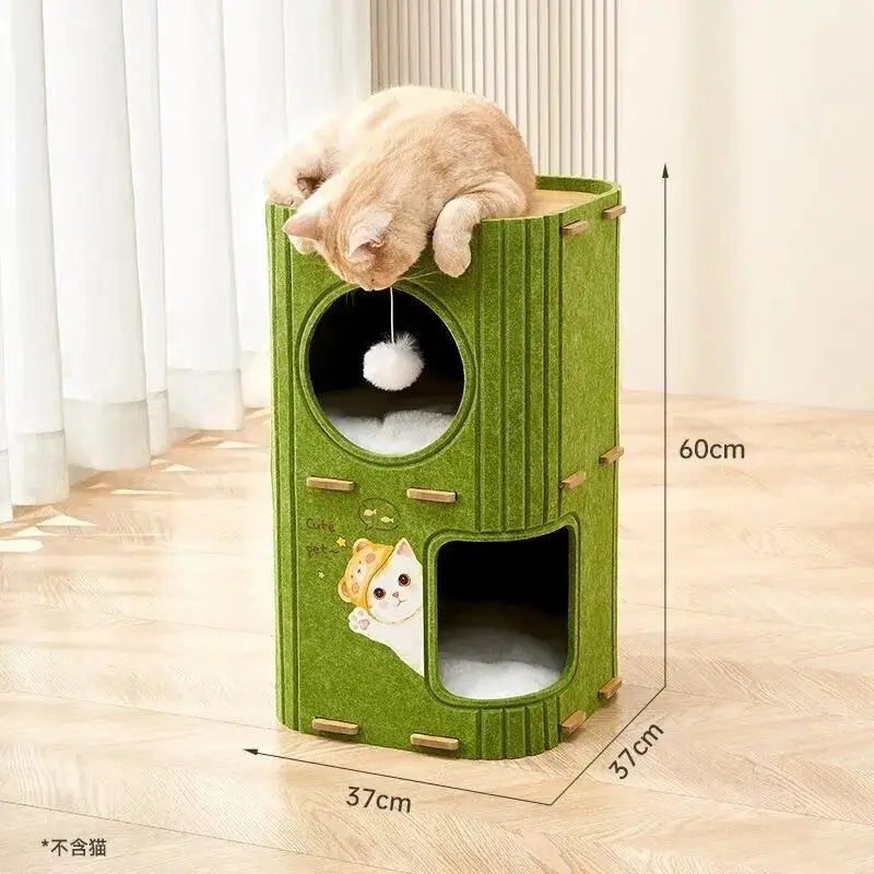 NONECN Winter Enclosed Cat House With Felt Tree Hole Board
