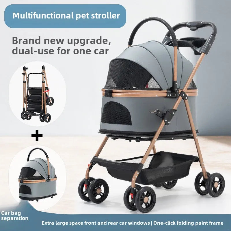 Folding Pet Stroller 3 In 1 Detachable Carrier Canopy 30lbs
