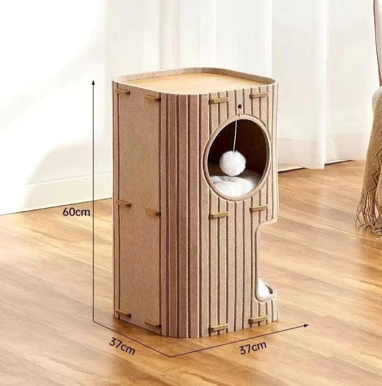 NONECN Winter Enclosed Cat House With Felt Tree Hole Board