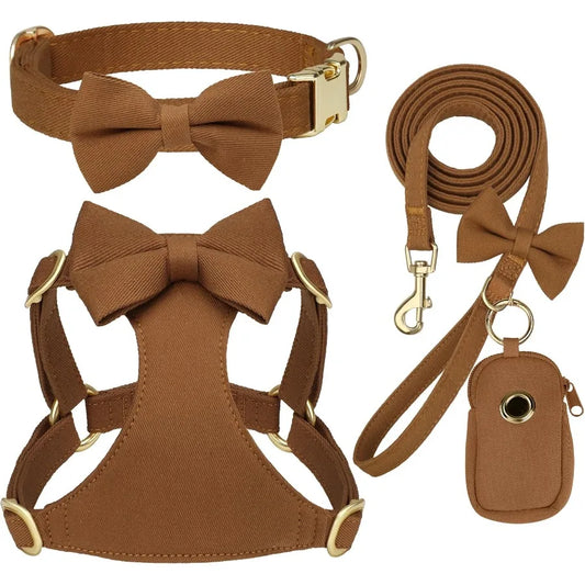 High-concerned Dog Harness Set With Detachable Bows And Leash