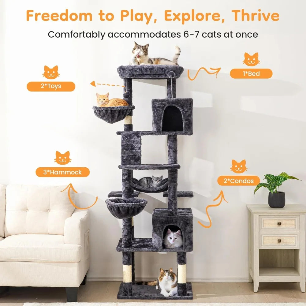 HUANZHUANG Cat Tree With Scratching Posts Condos Perch Hammocks Toys