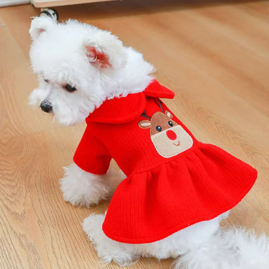 Winter Dog Coat Dress Warm Puppy Outfit Christmas Style