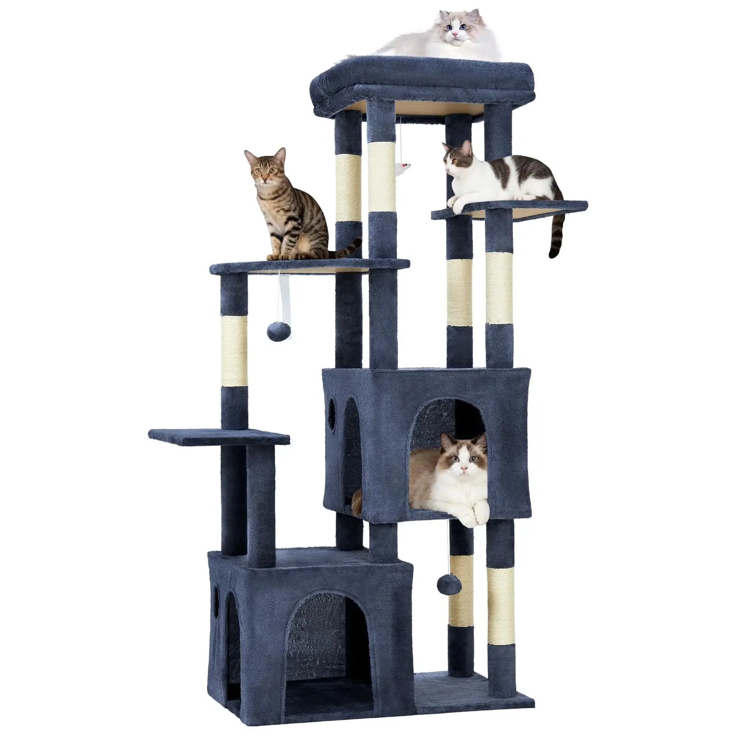 HiMISSCN Cat Tree With Dual Condos And Natural Sisal Posts