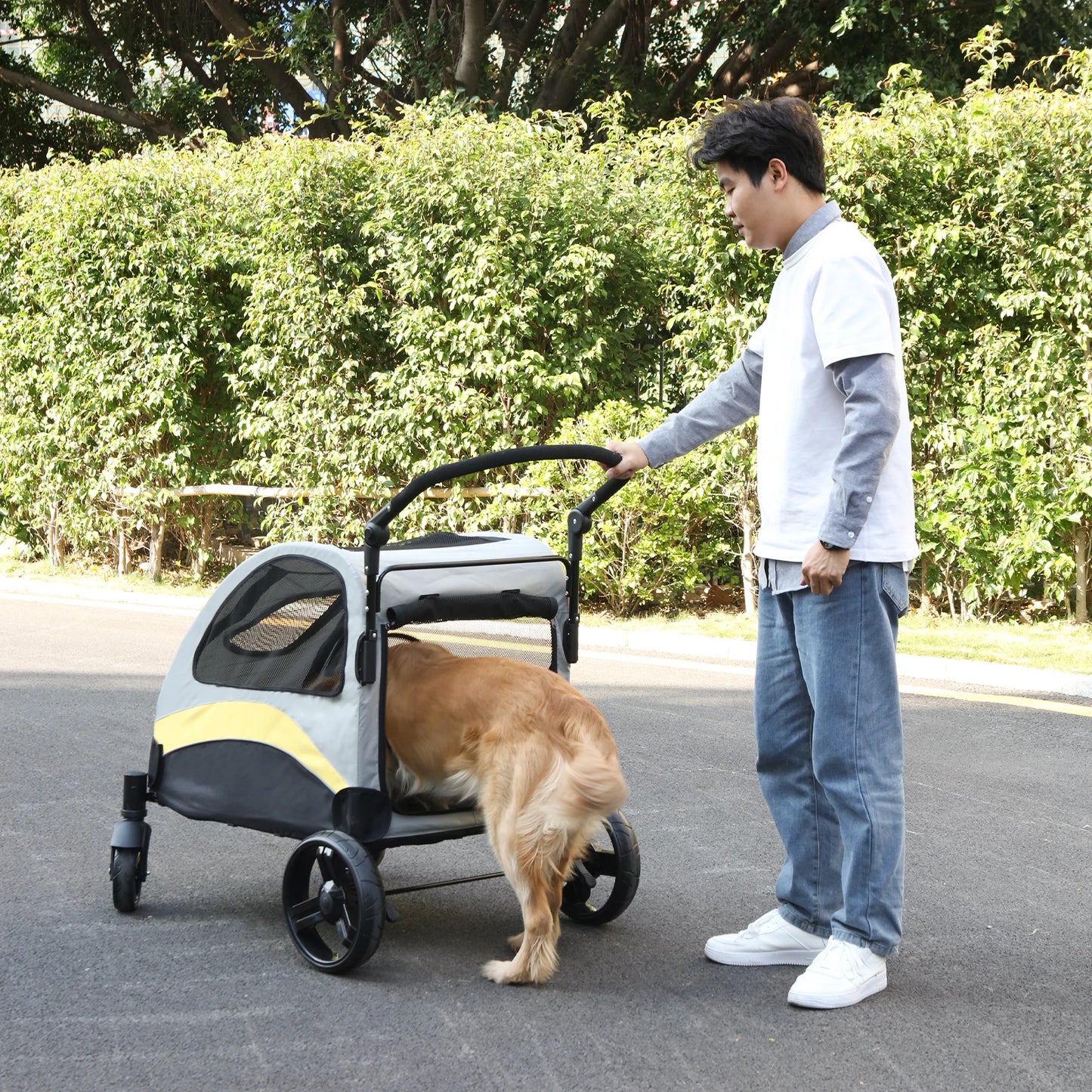 Portable 4 Wheels Dog Stroller Foldable Carrier For Outdoor Travel