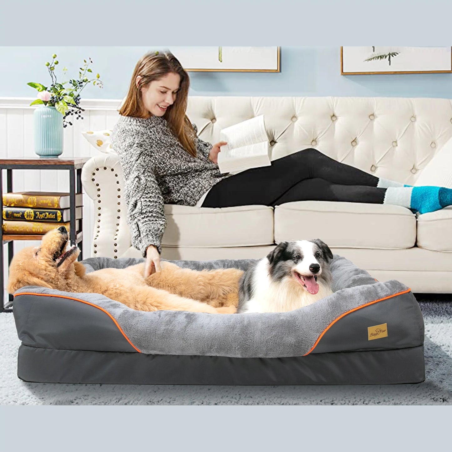 BINGOPAWCN Large Dog Bed Anti Allergy Washable Fleece Cover Waterproof