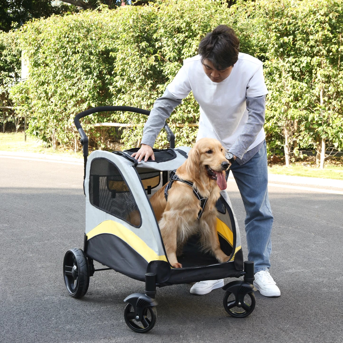 Large Dog Stroller Four Wheel Jogger Cart Travel Carrier