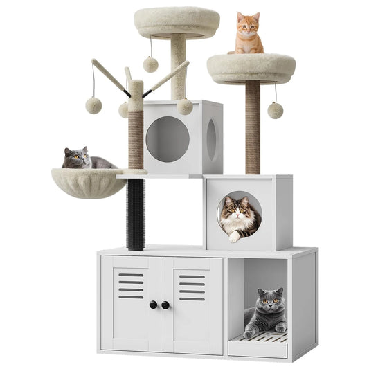 HiMISSCN Litter Box Enclosure Cat Tree 2-in-1 Washroom Furniture