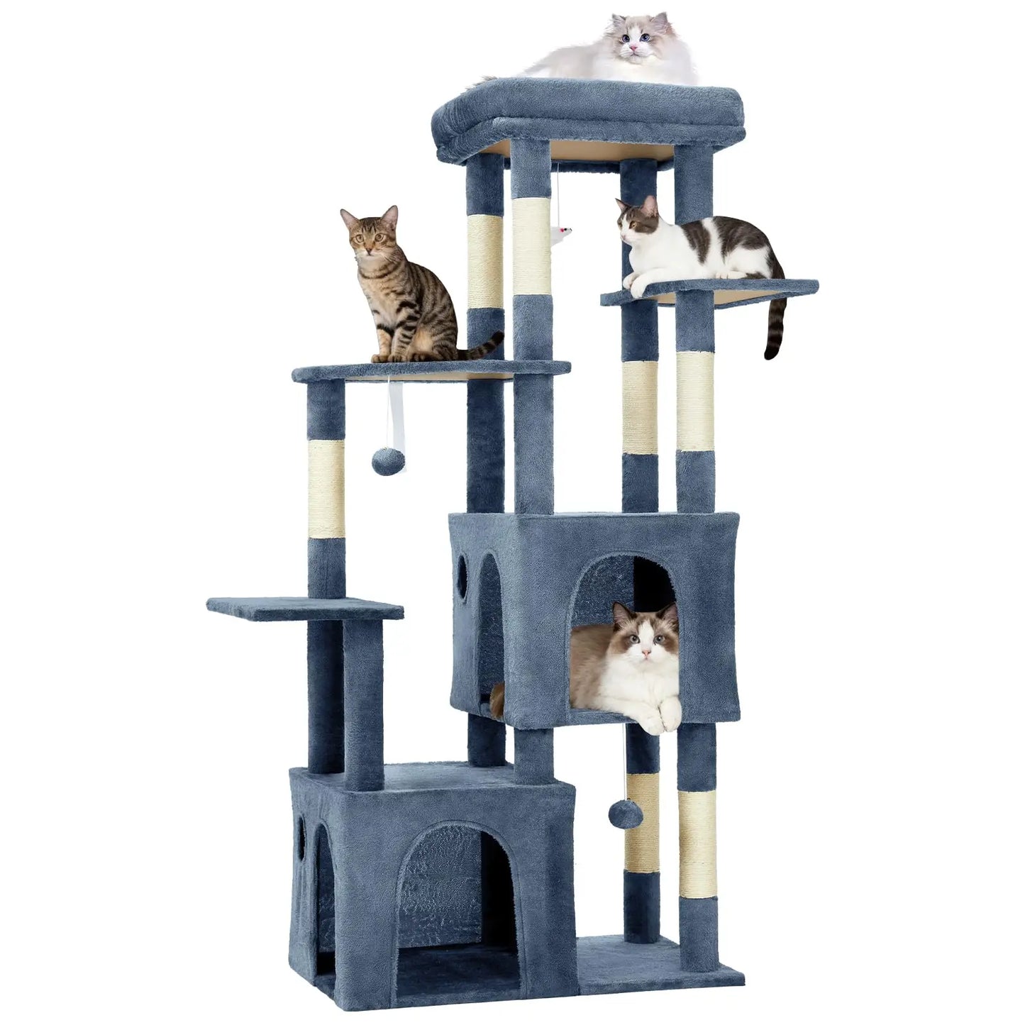 HiMISSCN Cat Tree With Dual Condos And Natural Sisal Posts
