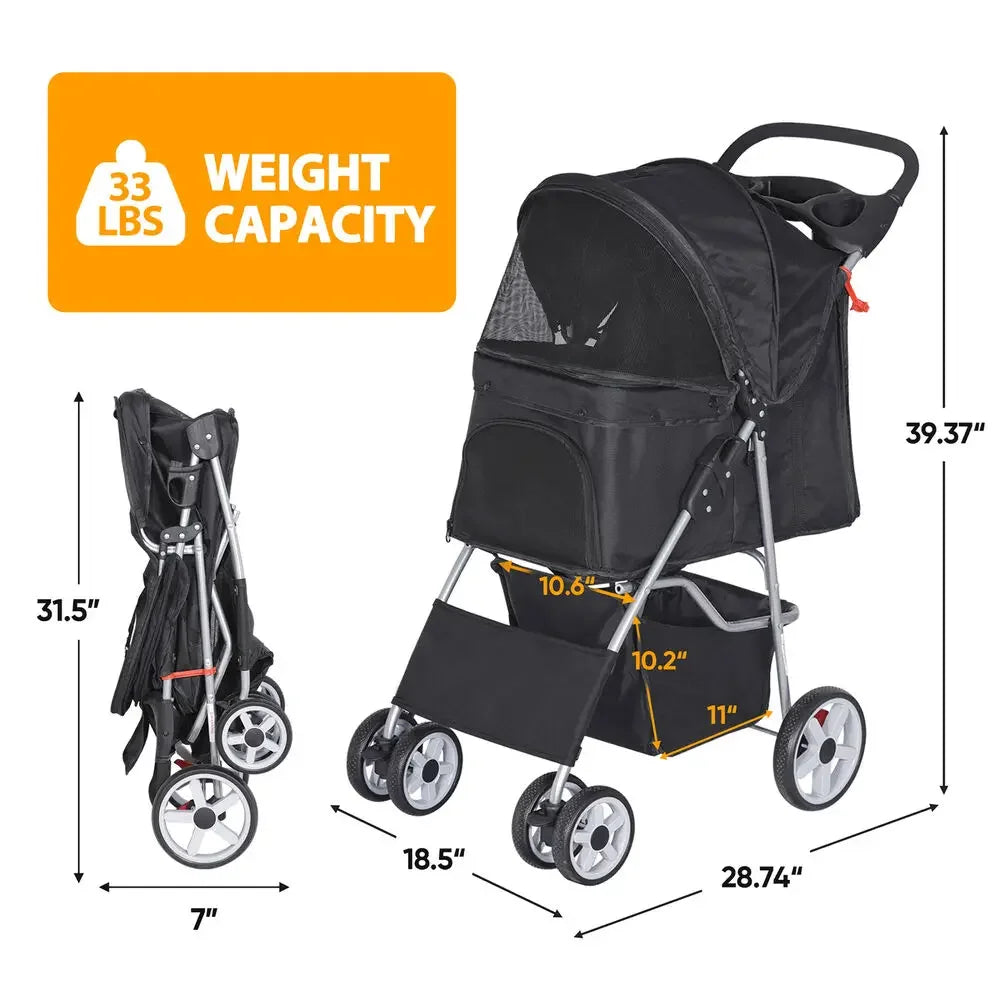 Hign-concerned Dog Stroller Travel Carrier Foldable Cart With Wheels