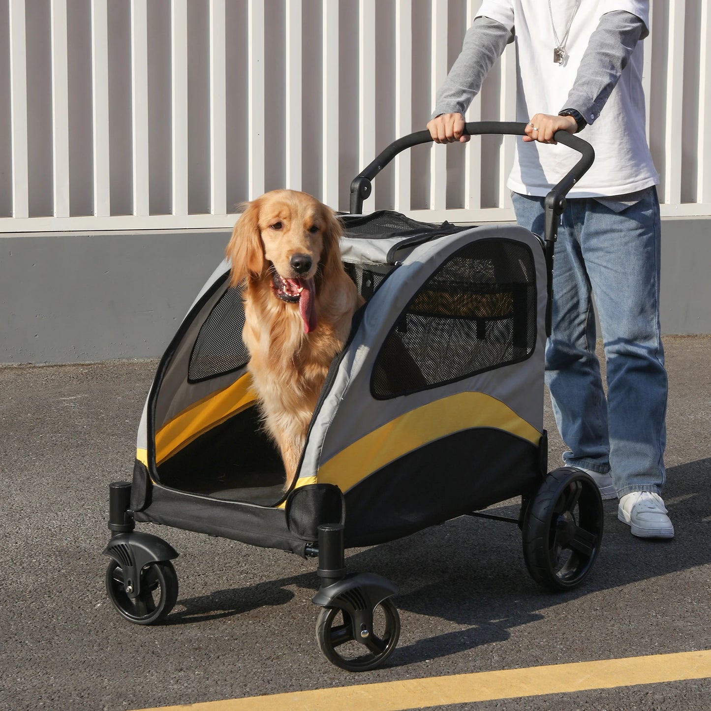 Large Dog Stroller Four Wheel Jogger Cart Travel Carrier