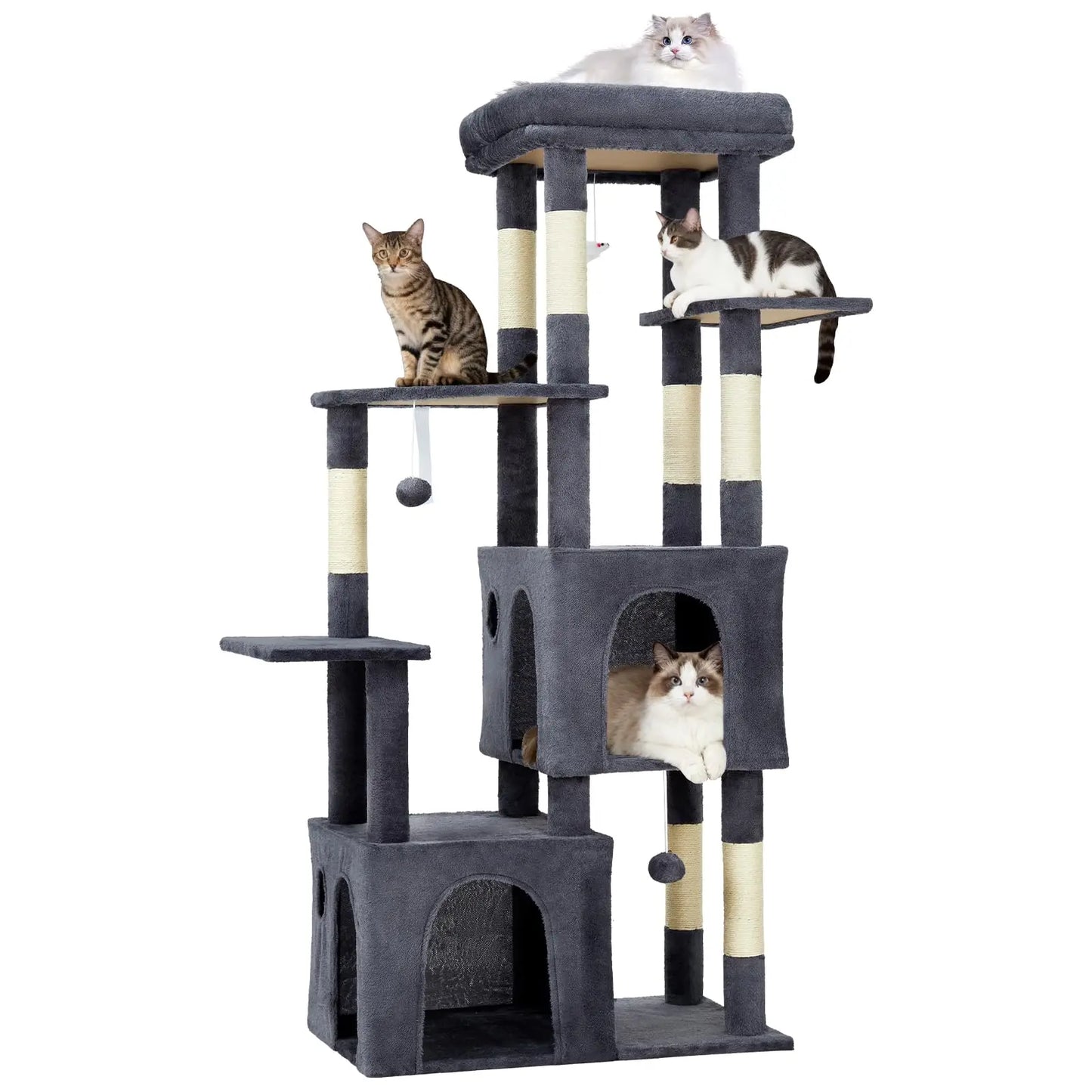 HiMISSCN Cat Tree With Dual Condos And Natural Sisal Posts