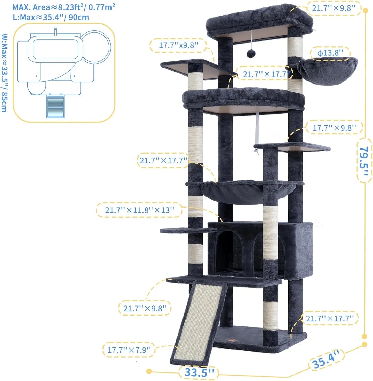 Premium Cat Tree For Large Indoor Cats With Scratching Board