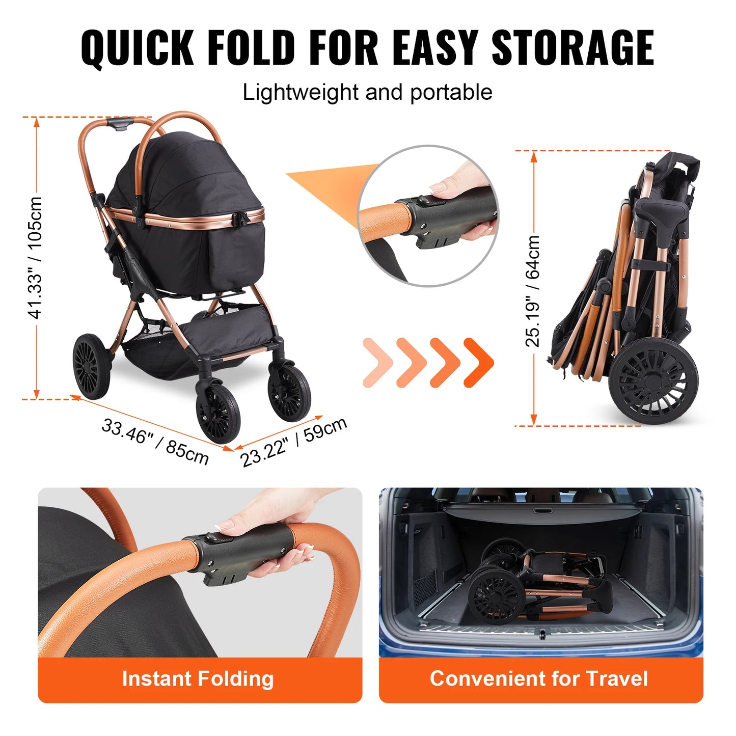 SucceBuy Foldable Dog Stroller With Brakes And Detachable Carrier