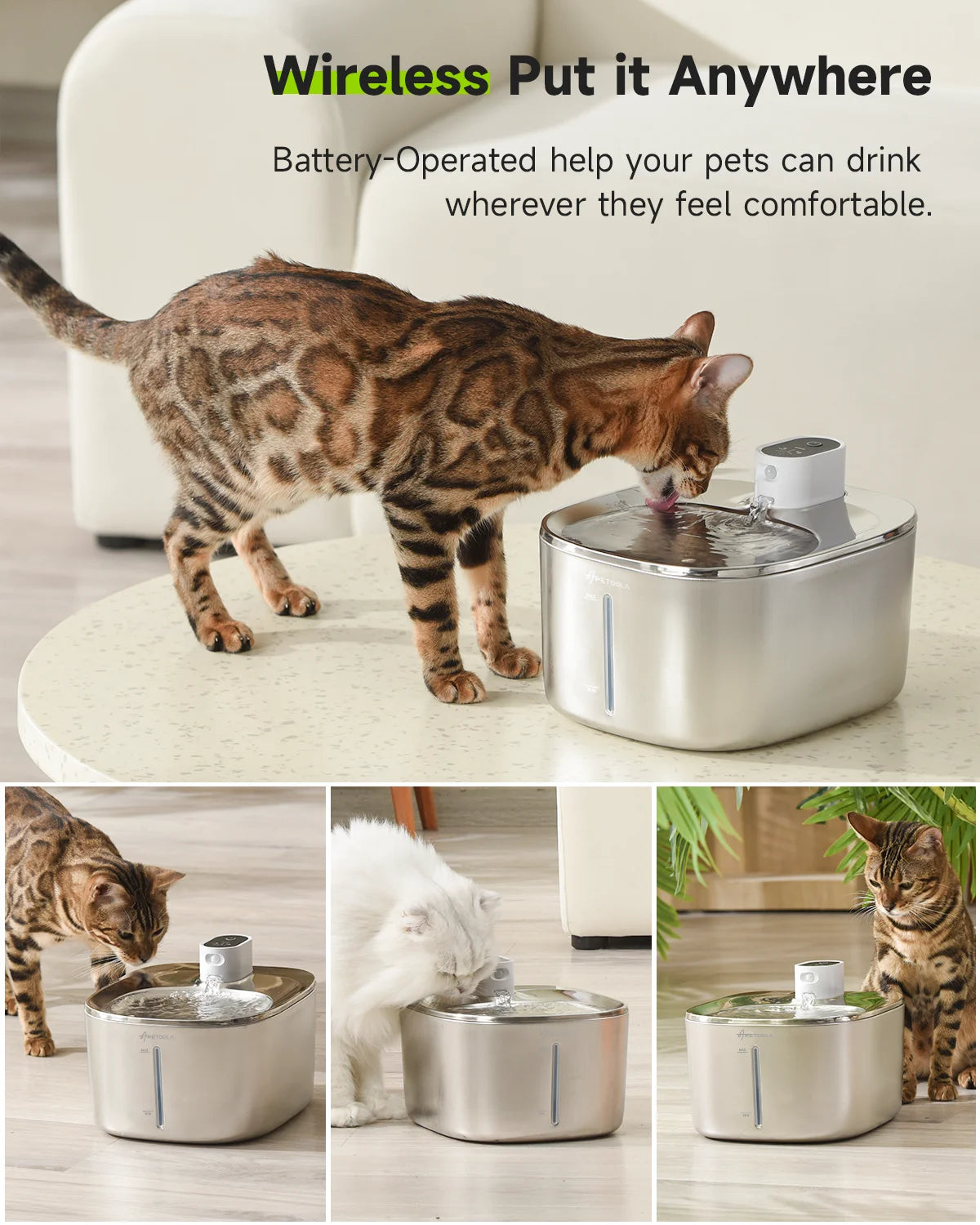 APETDOLA Wireless Cat And Dog Water Fountain With Auto Sensor