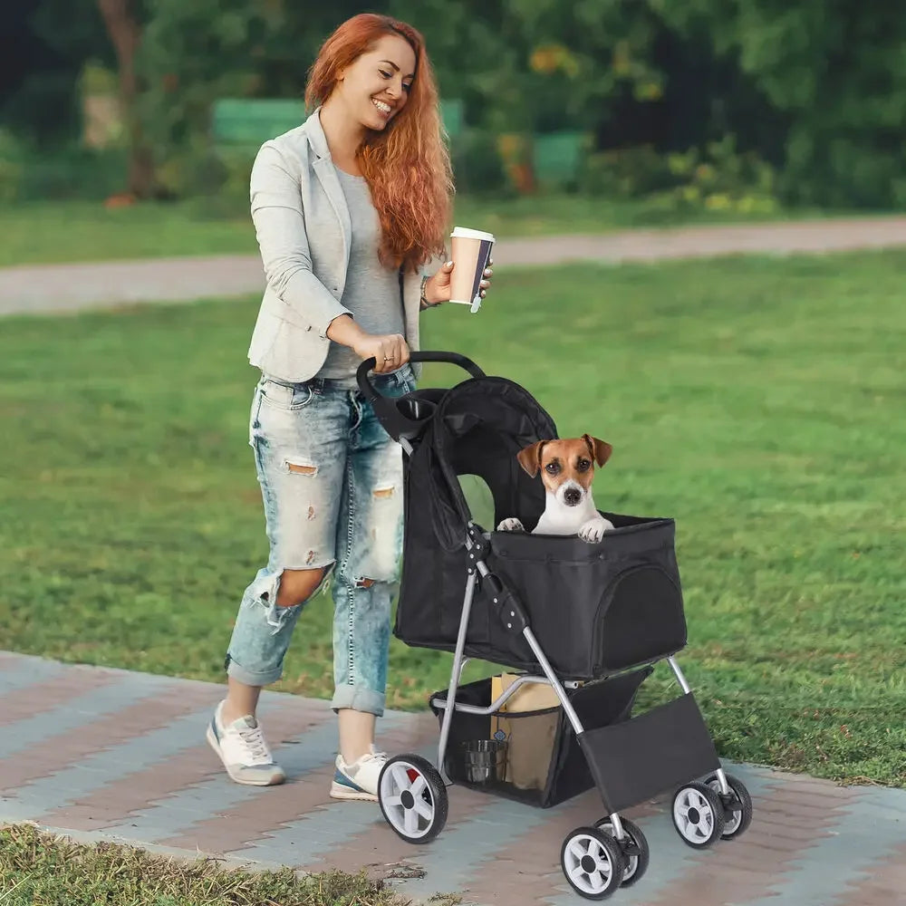 Hign-concerned Dog Stroller Travel Carrier Foldable Cart With Wheels
