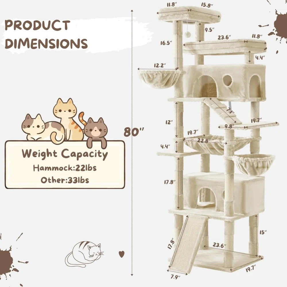 Multi Level Cat Tree Tower With Hammock And Scratching Posts