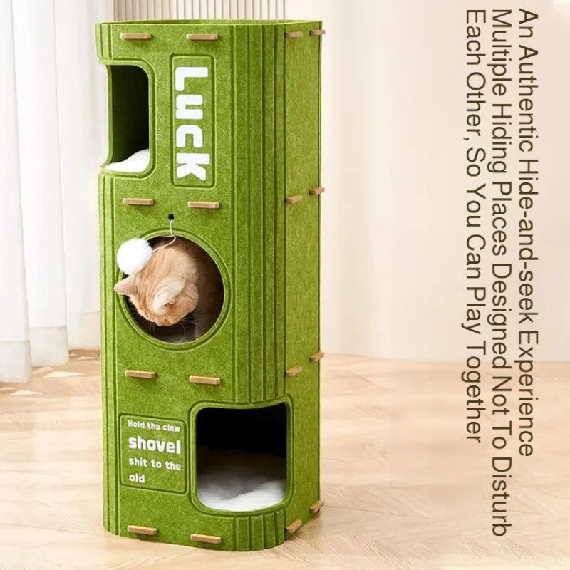 NONECN Winter Enclosed Cat House With Felt Tree Hole Board