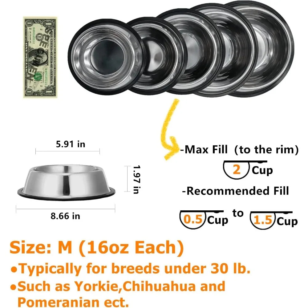 Hign-concerned Stainless Steel Dog Bowls with Anti-Slip Rubber Base 2 Pack