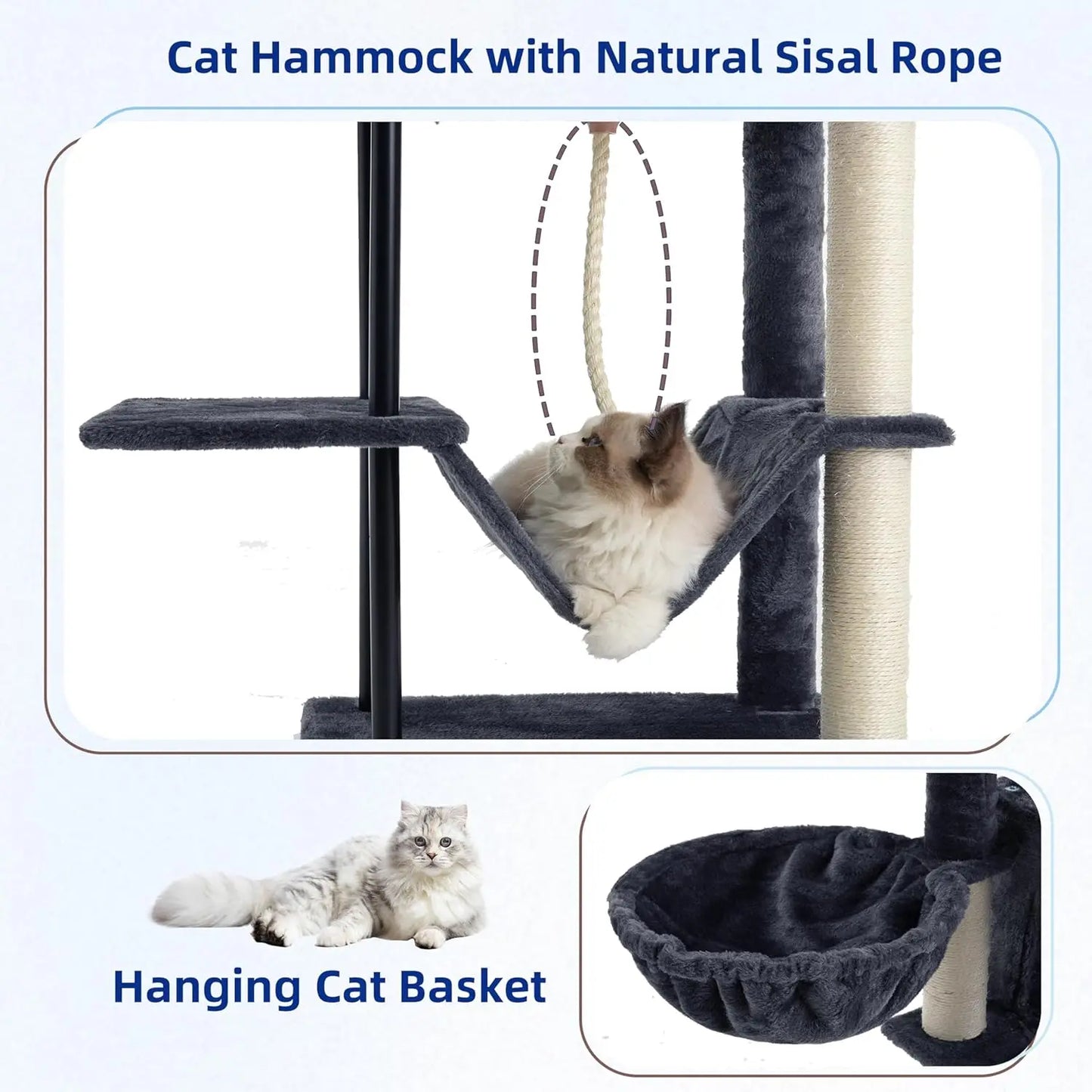 Indoor Cat Tree Tower With Hammock Condo And Scratching Post