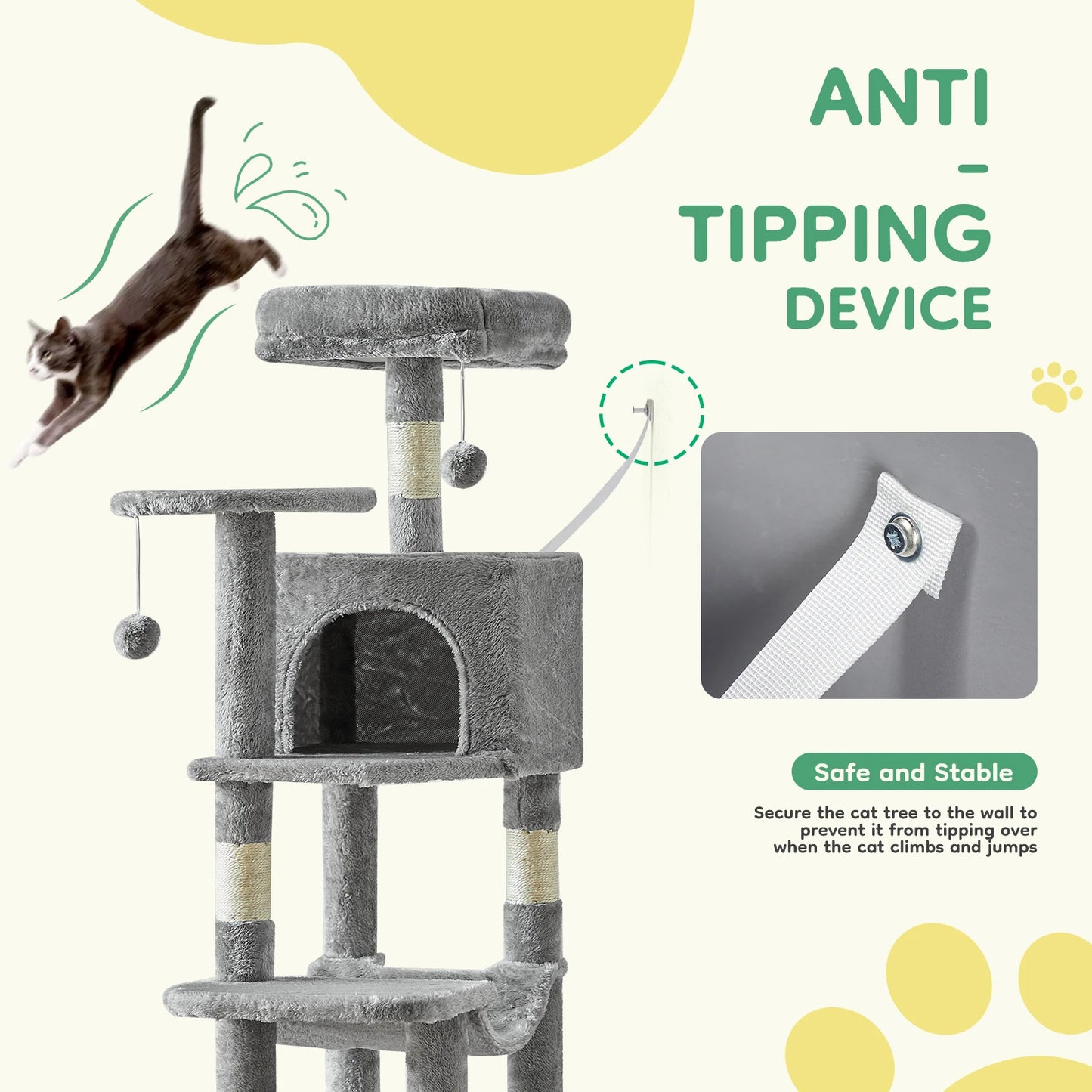 JHK Cat Tree Tall Multi Cat Climbing Tower With Sisal Posts