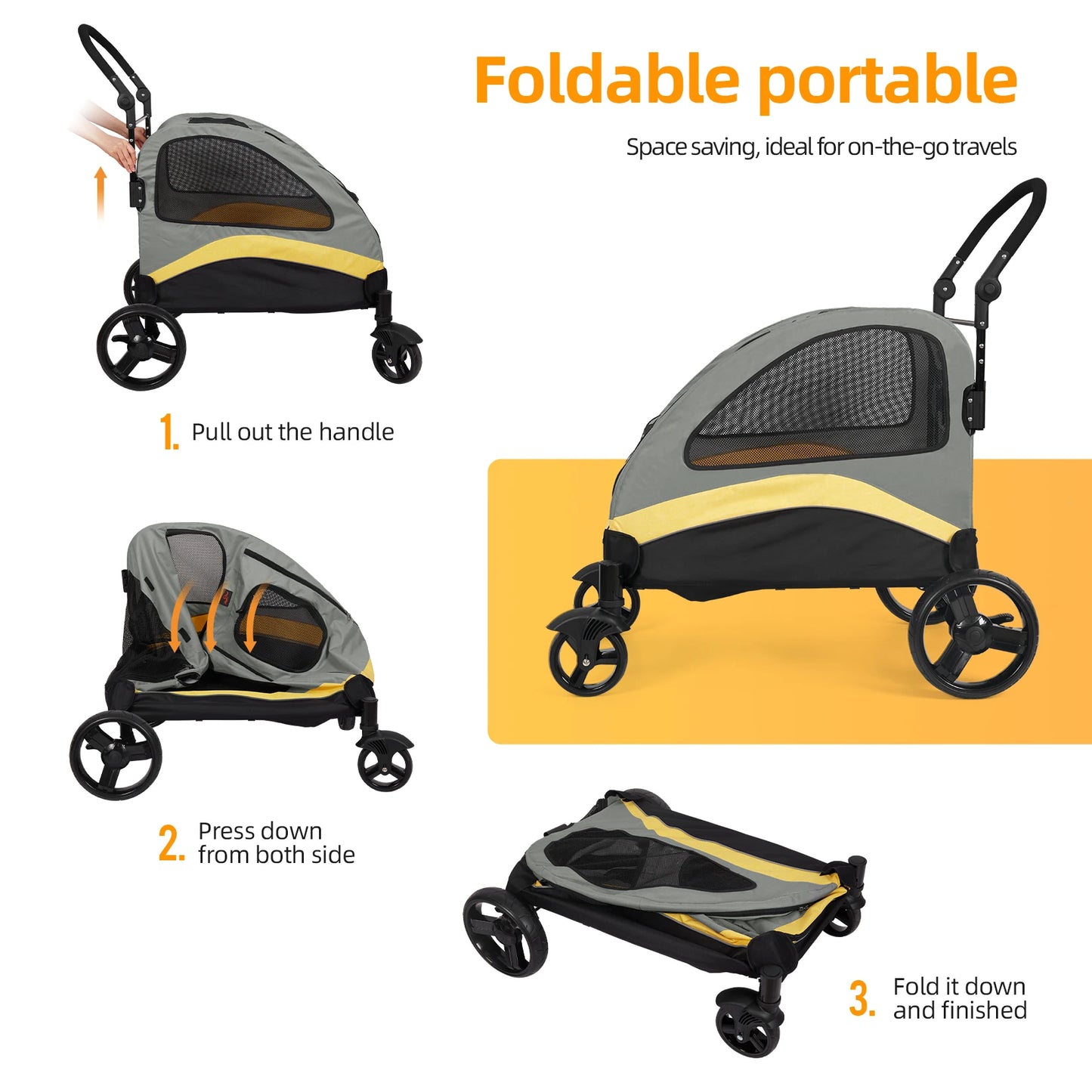 Large Dog Stroller Four Wheel Jogger Cart Travel Carrier