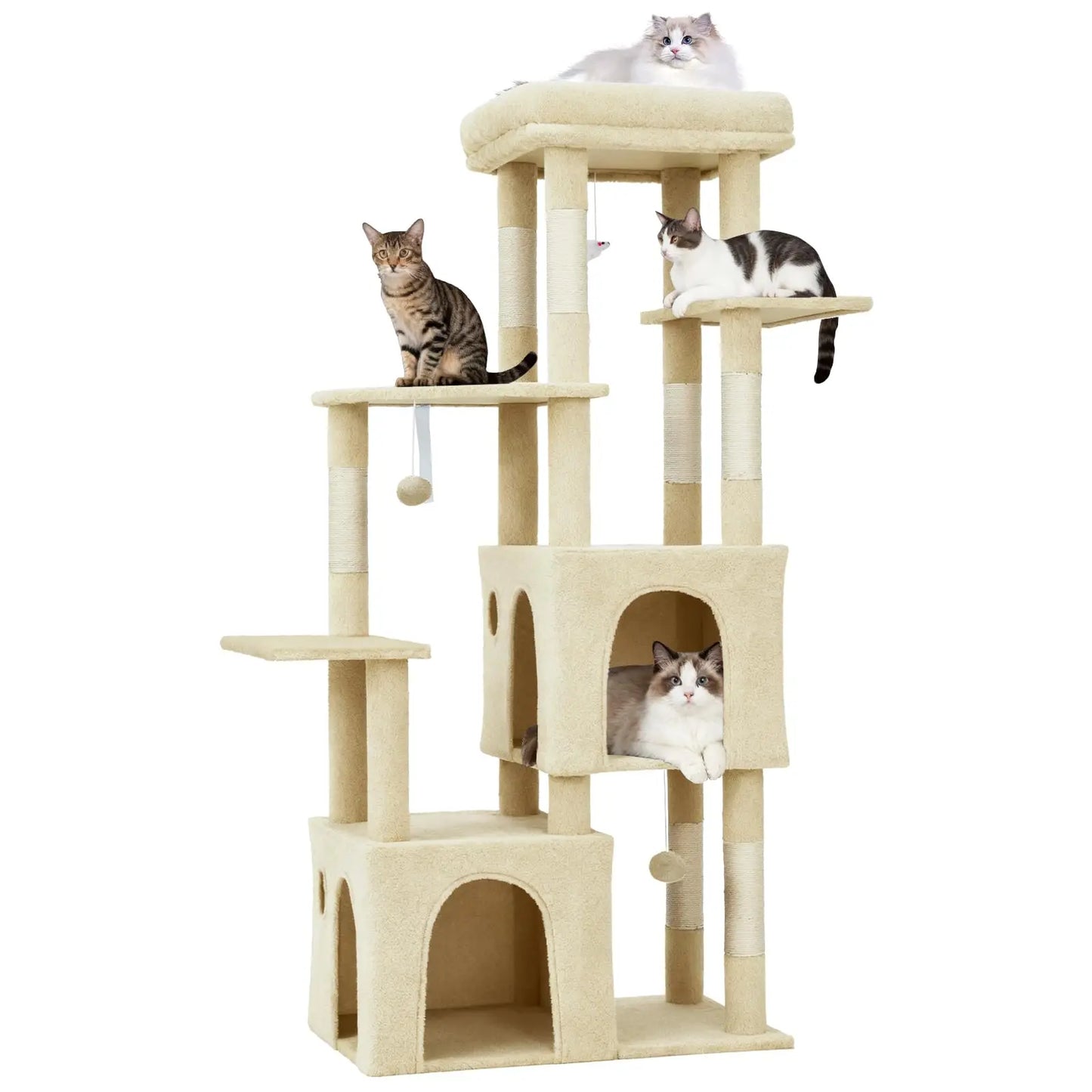 HiMISSCN Cat Tree With Dual Condos And Natural Sisal Posts