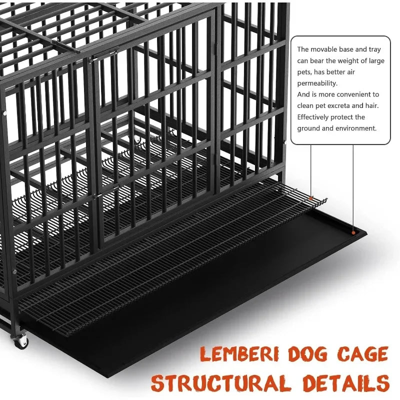 LMEBERI Heavy Duty Indestructible Dog Crate With Lockable Wheels
