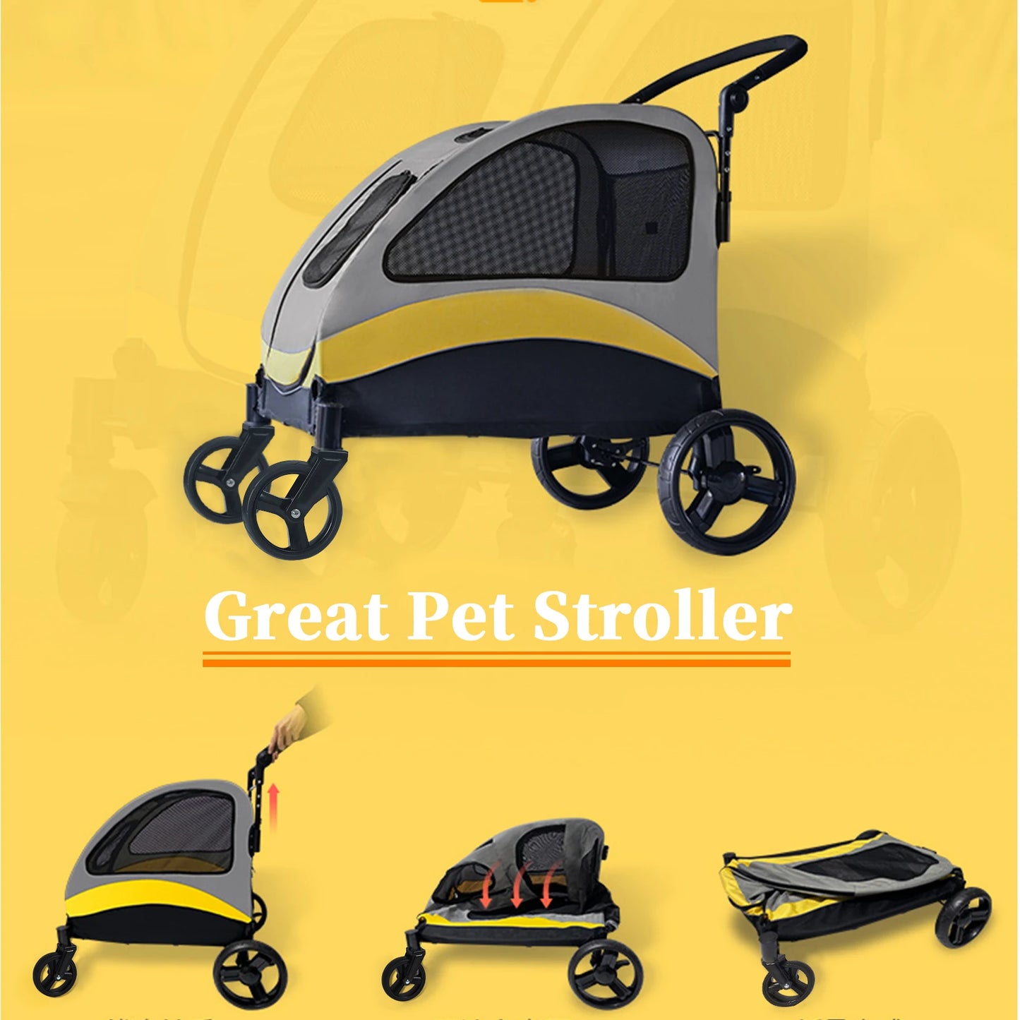 Portable 4 Wheels Dog Stroller Foldable Carrier For Outdoor Travel
