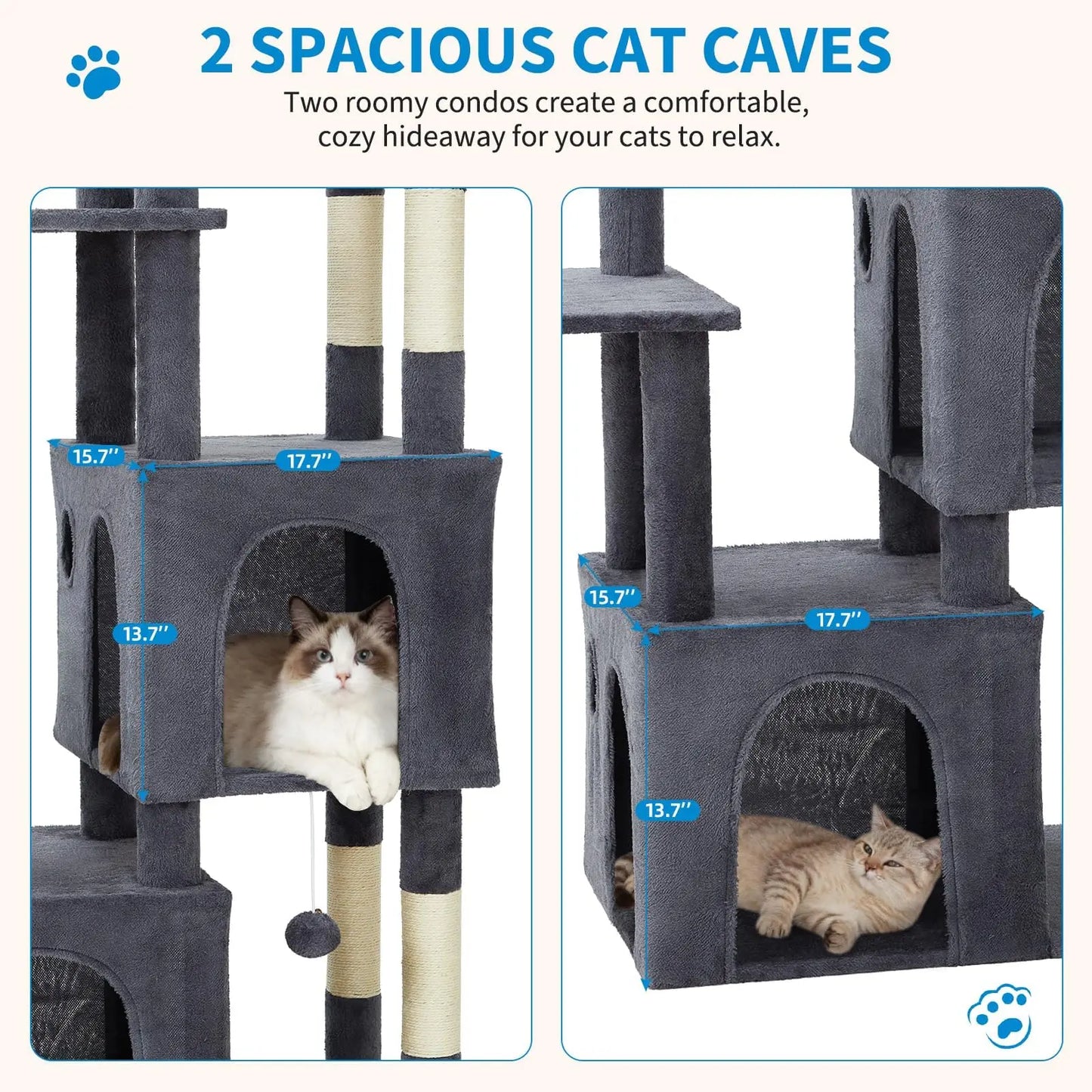 HiMISSCN Cat Tree With Dual Condos And Natural Sisal Posts