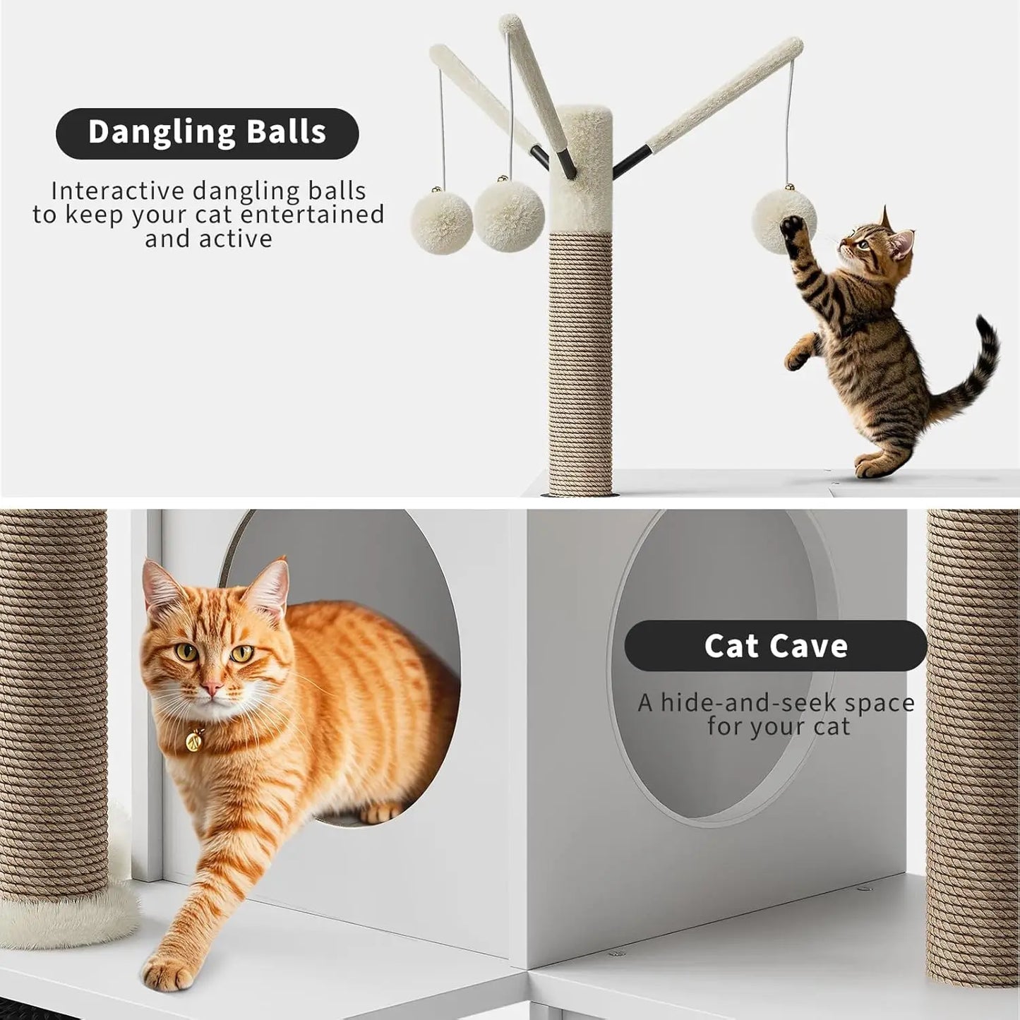 HiMISSCN Litter Box Enclosure Cat Tree 2-in-1 Washroom Furniture