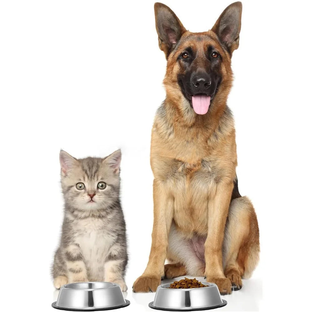 Hign-concerned Stainless Steel Dog Bowls with Anti-Slip Rubber Base 2 Pack