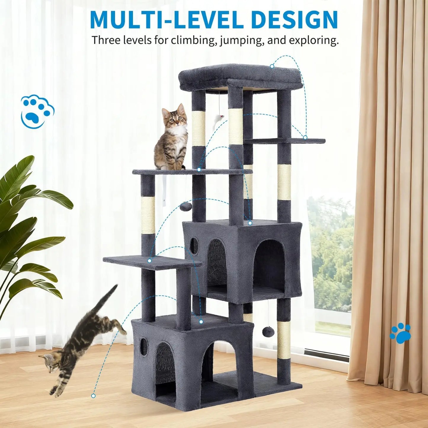 HiMISSCN Cat Tree With Dual Condos And Natural Sisal Posts