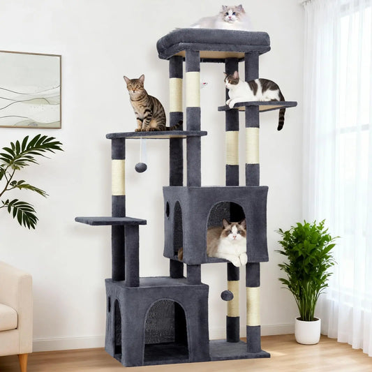 HiMISSCN Cat Tree With Dual Condos And Natural Sisal Posts