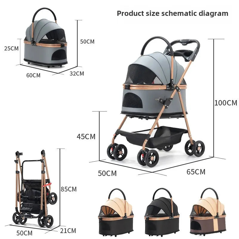 Folding Pet Stroller 3 In 1 Detachable Carrier Canopy 30lbs