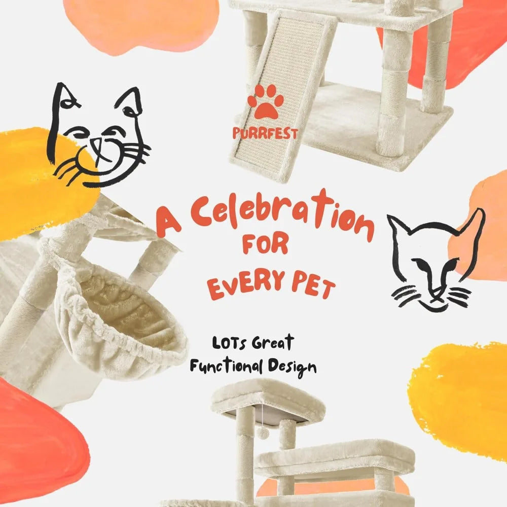 Multi Level Cat Tree Tower With Hammock And Scratching Posts