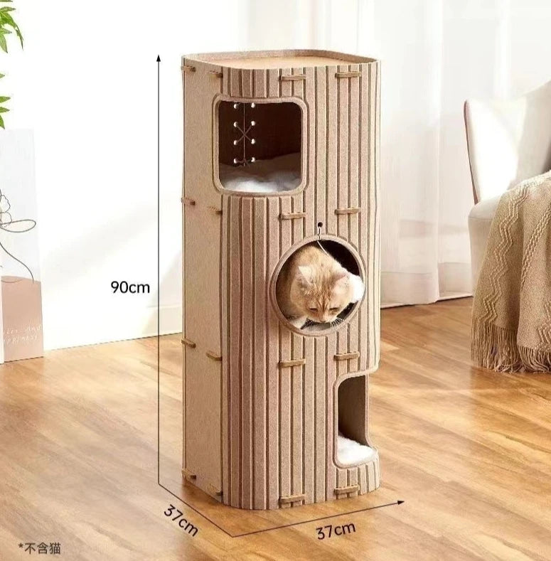 NONECN Winter Enclosed Cat House With Felt Tree Hole Board