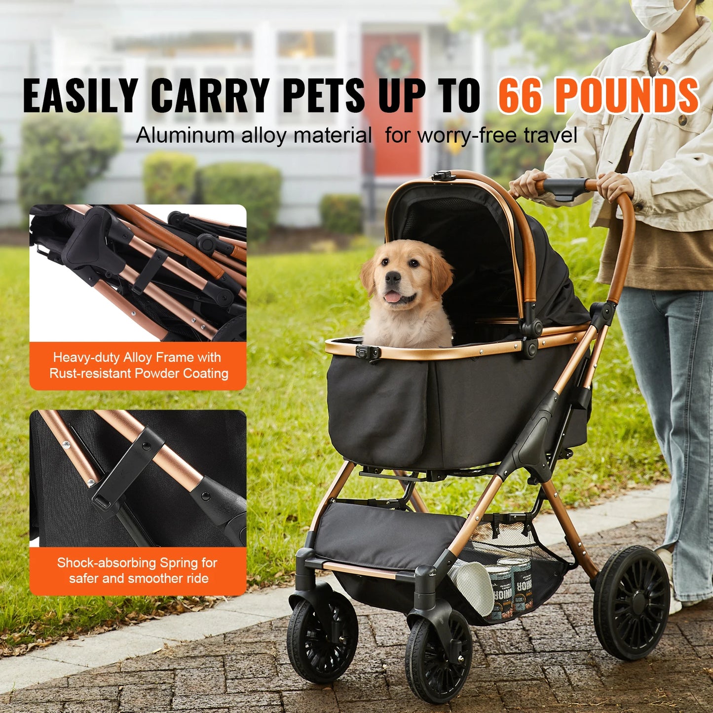 SucceBuy Foldable Dog Stroller With Brakes And Detachable Carrier