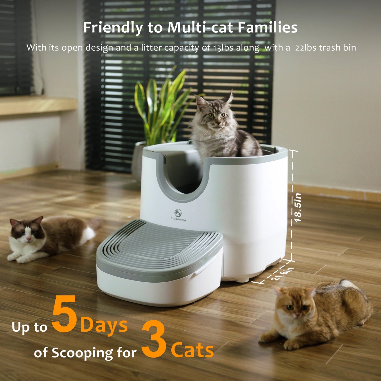Furoomate Self Cleaning Cat Litter Box Open Top Safety Sensors