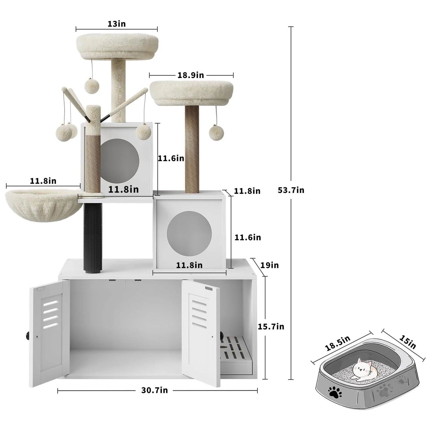 HiMISSCN Litter Box Enclosure Cat Tree 2-in-1 Washroom Furniture