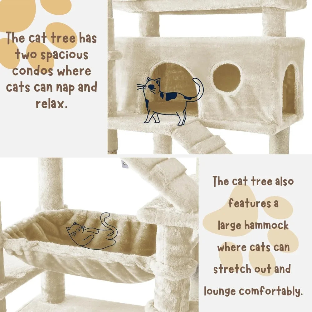 Multi Level Cat Tree Tower With Hammock And Scratching Posts