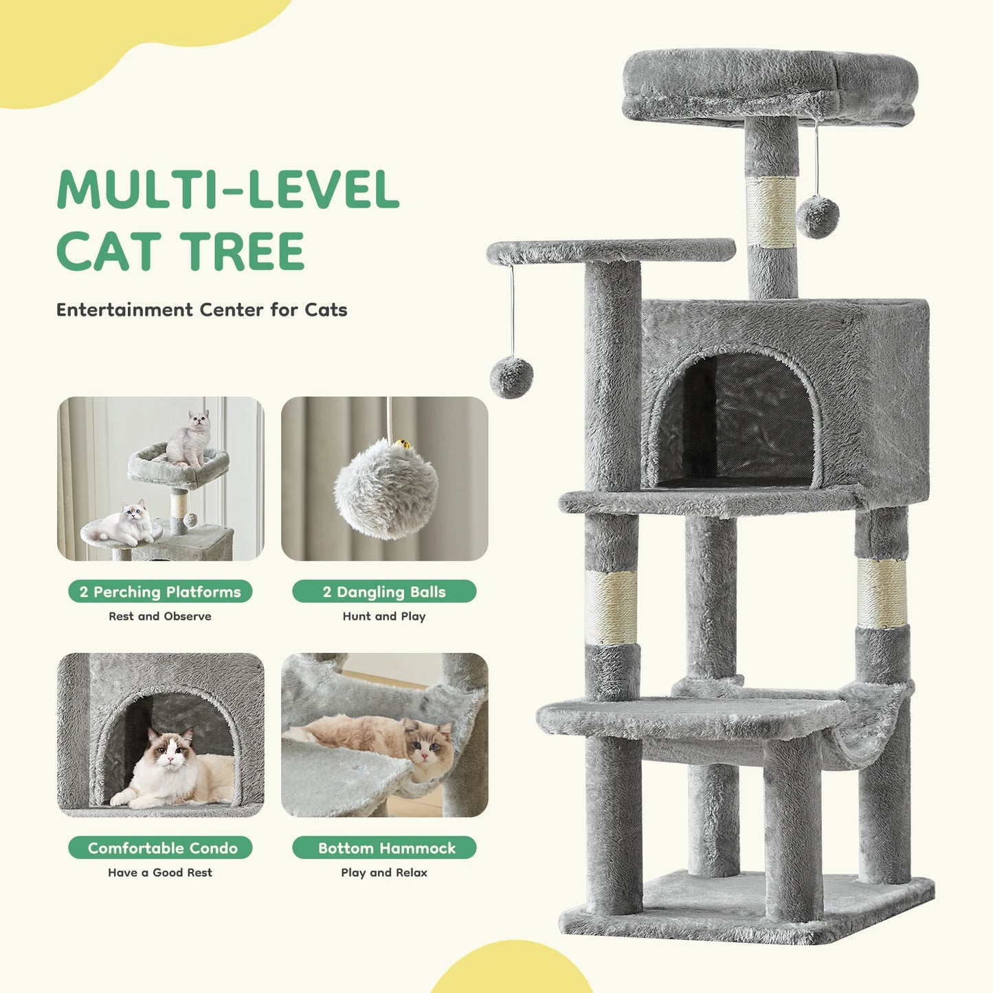 JHK Cat Tree Multi Level Indoor Climbing Tower With Sisal Posts