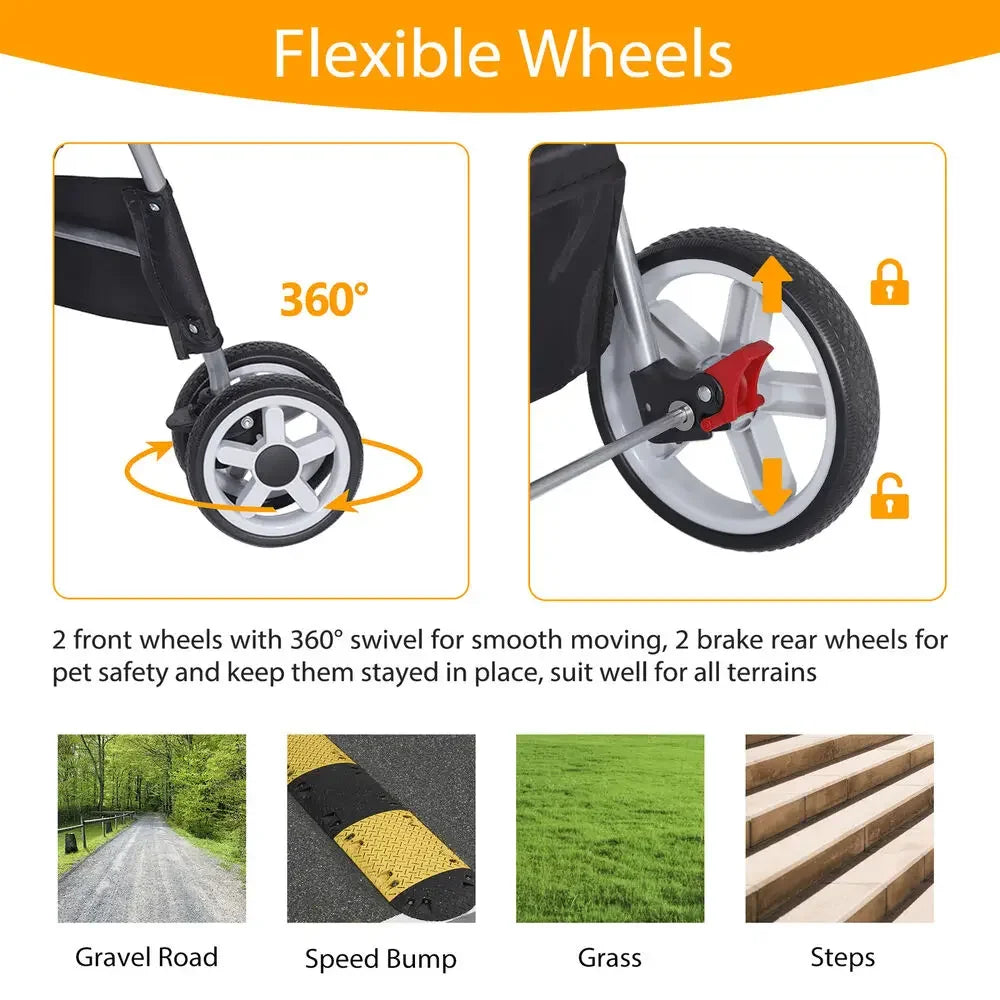 Hign-concerned Dog Stroller Travel Carrier Foldable Cart With Wheels