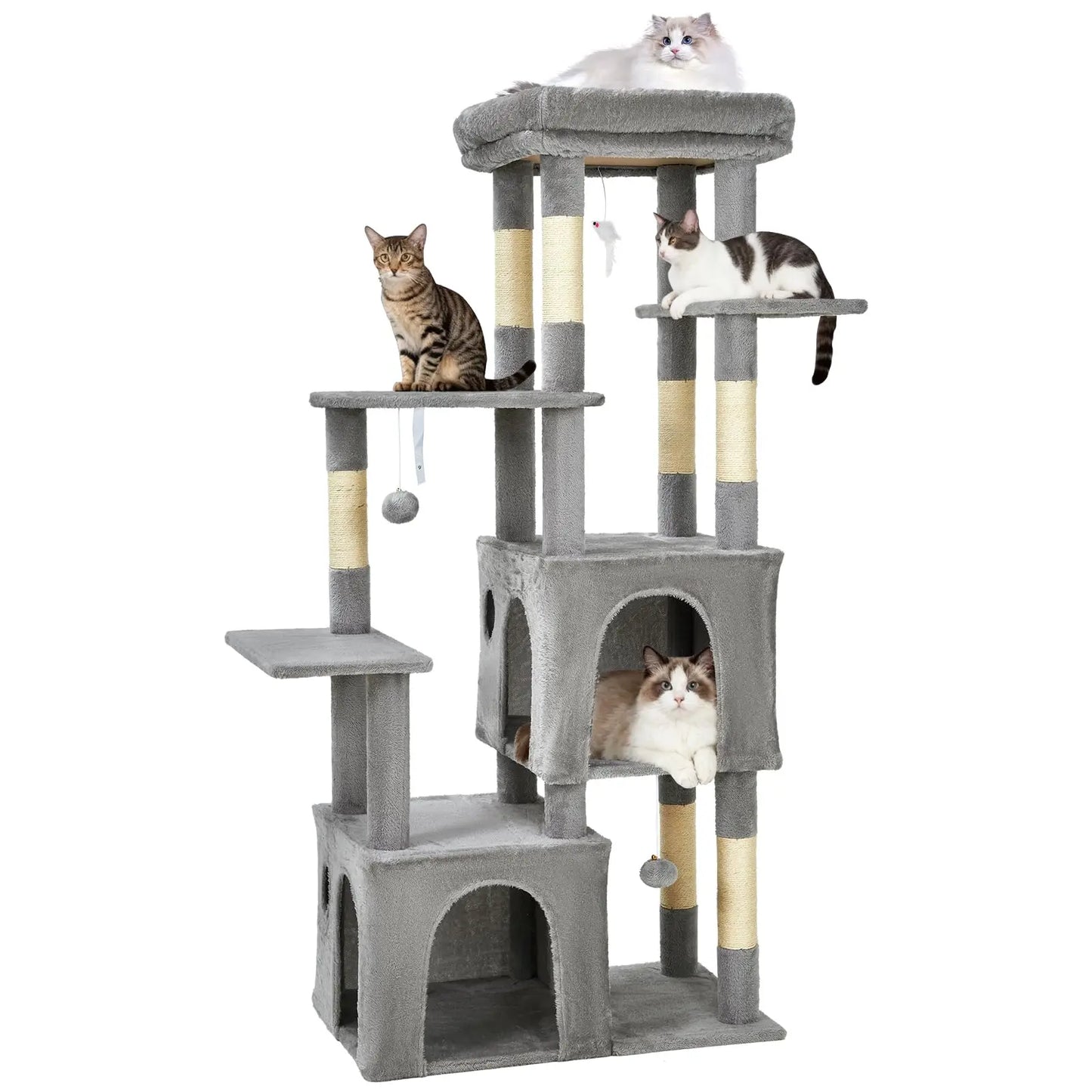 HiMISSCN Cat Tree With Dual Condos And Natural Sisal Posts