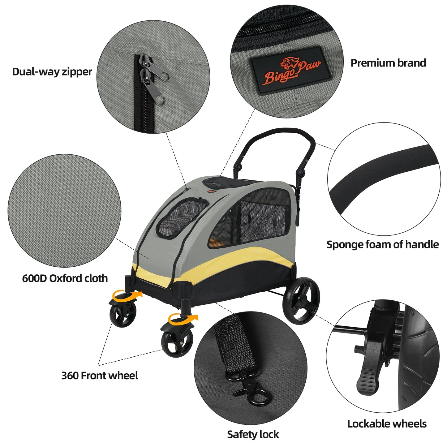 Large Dog Stroller Four Wheel Jogger Cart Travel Carrier