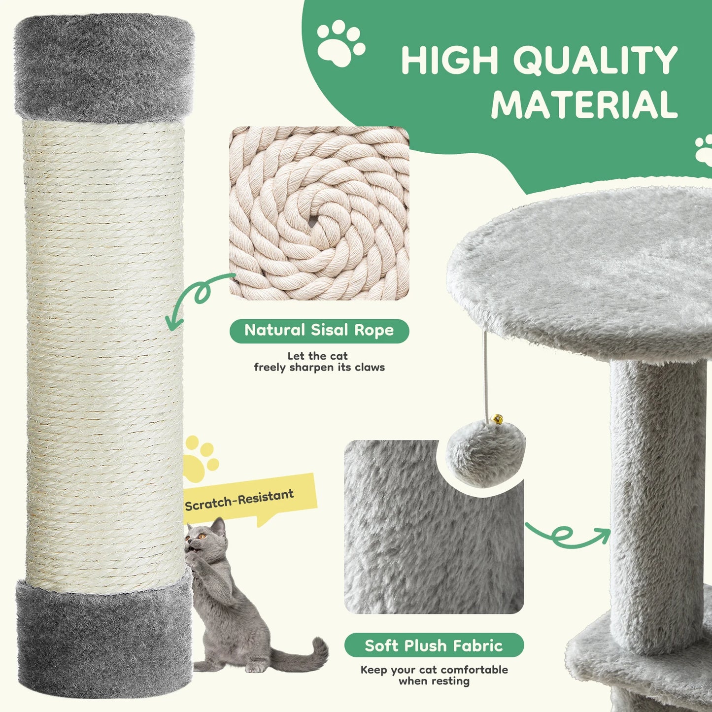 JHK Cat Tree Multi Level Indoor Climbing Tower With Sisal Posts