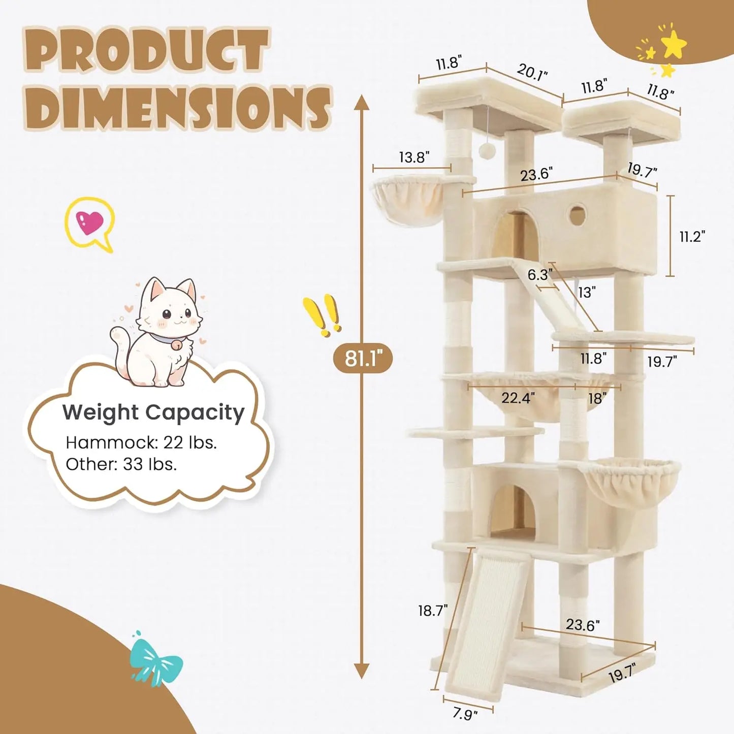 Multi Level Cat Tree Tower With Hammock And Scratching Posts